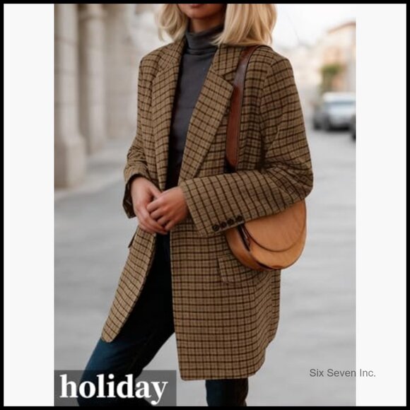 Wool Blend Blazer with Notched Lapel Collar and Functional Pockets - Picture 3 of 7